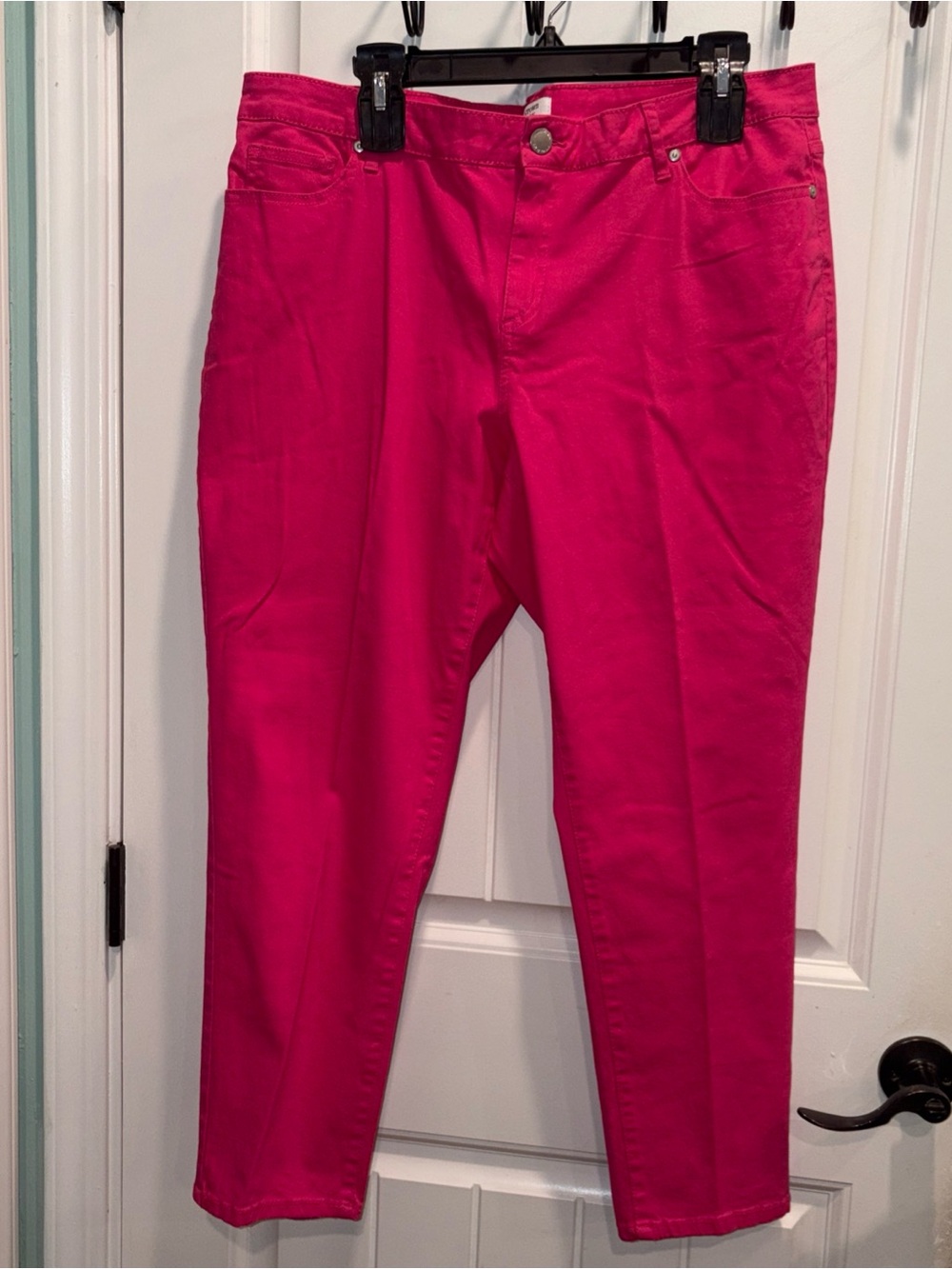 Crown & Ivy Womens High Rise Skinny Stretch 5-Pocket Solid Pink Jeans Size 16